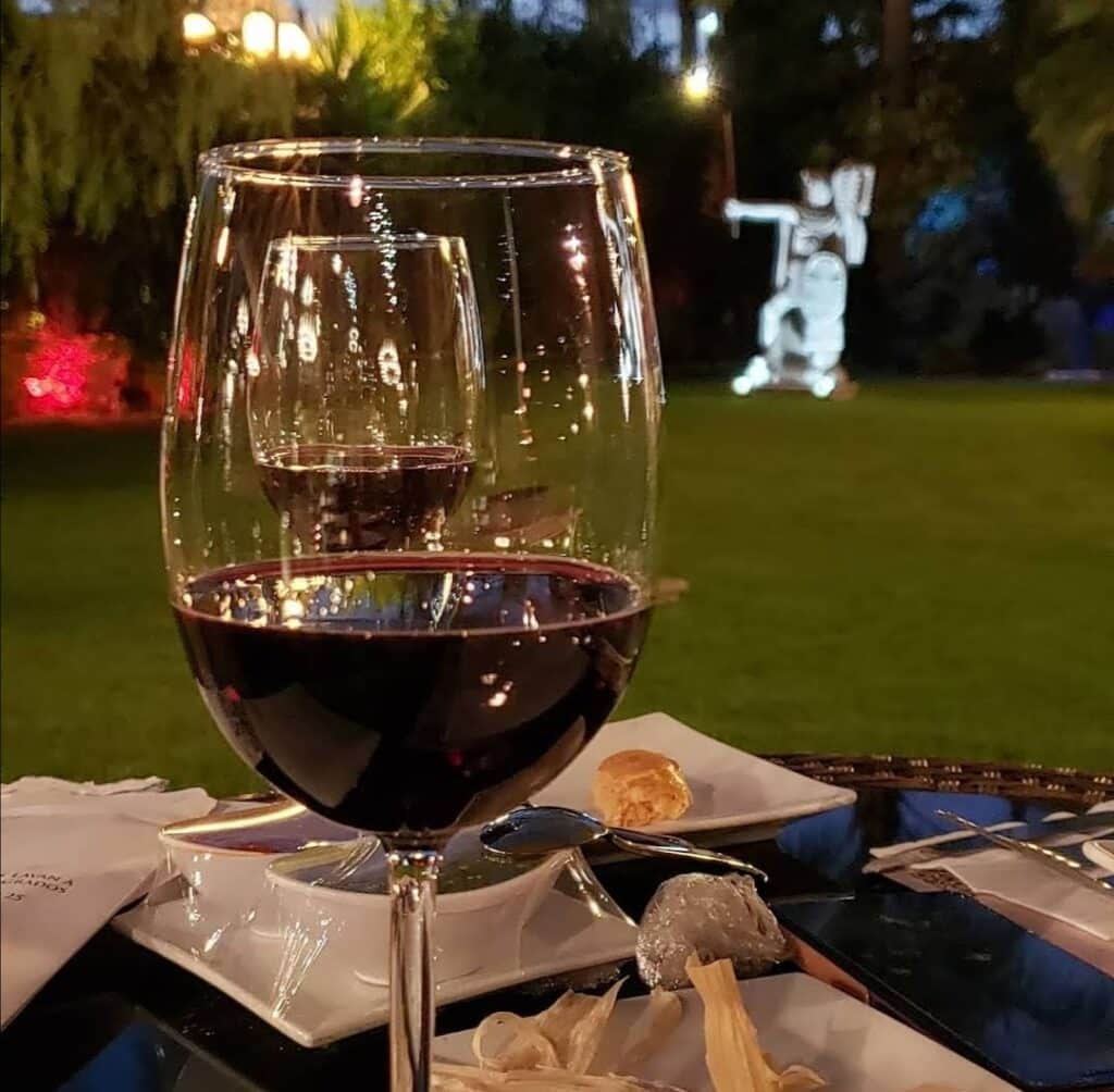 Copa de vino tinto Restaurante Ciudad Sagrada.  