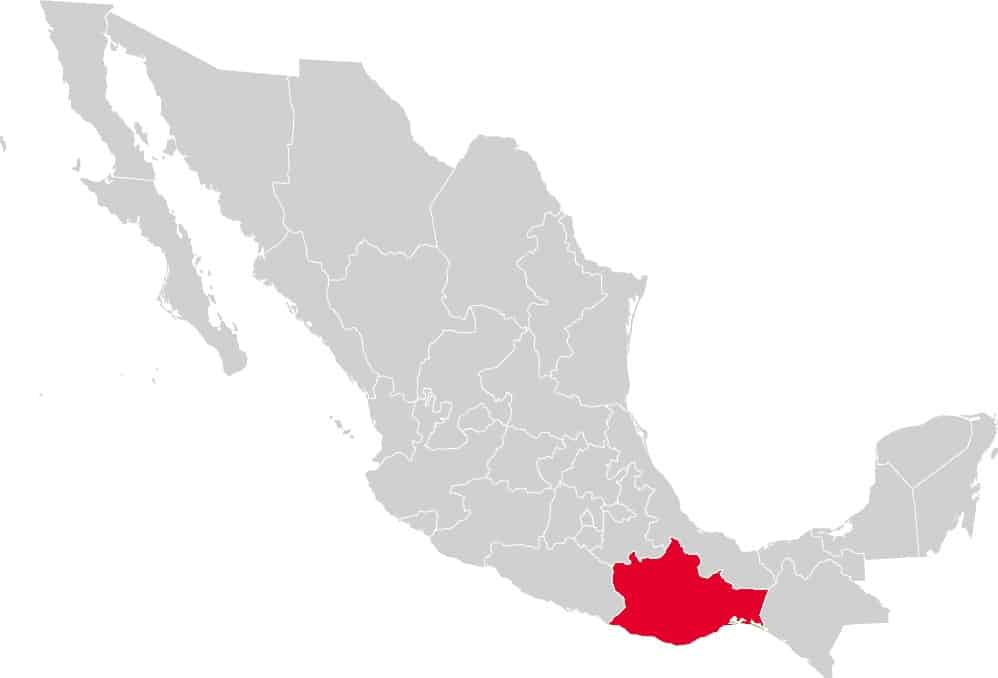 Estado de Oaxaca en el mapa de la republica mexicana. Imagen tomada de internet. 