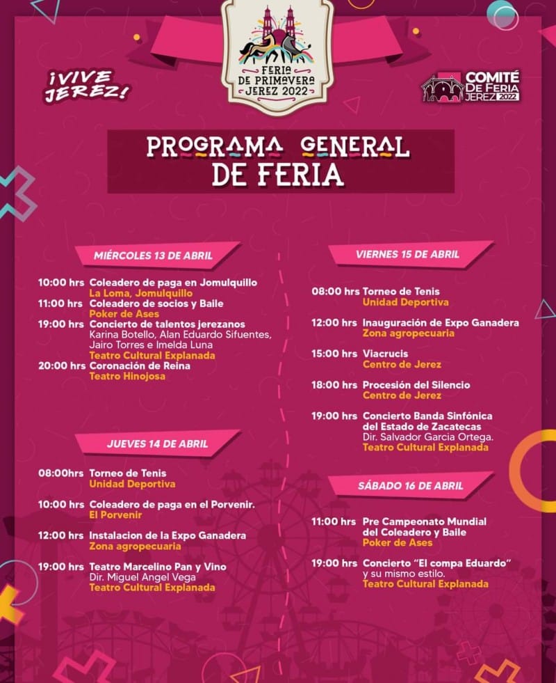 Programa general de la Feria Primavera Jerez 2022. Imágenes: dondehayferia.com