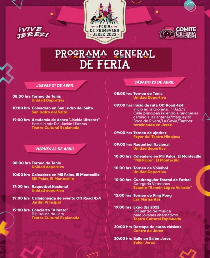 Programa general de la Feria Primavera Jerez 2022. Imágenes: dondehayferia.com