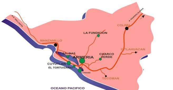 mapa del municipio de Cuyutlán