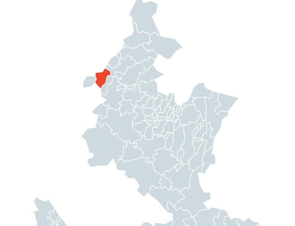 Pahuatlán en el mapa del estado de Puebla. 