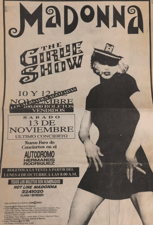 cartel del concierto de madonna en mexico del año 1993