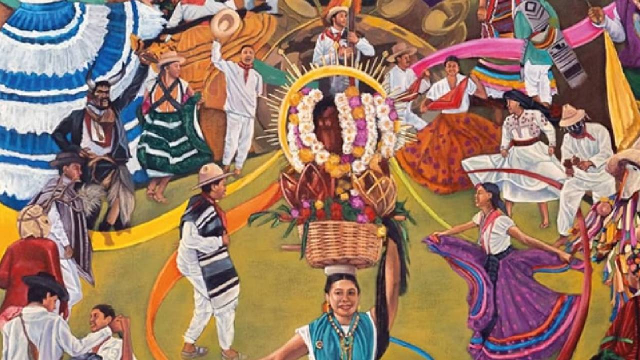 En el Palacio de Gobierno de Oaxaca, la secretaria de Turismo, Saymi Pineda Velasco, presentó la obra “Lazos de Fraternidad”, del artista plástico Osnar López Gallegos, como la imagen oficial de la 93ª edición de la Guelaguetza.