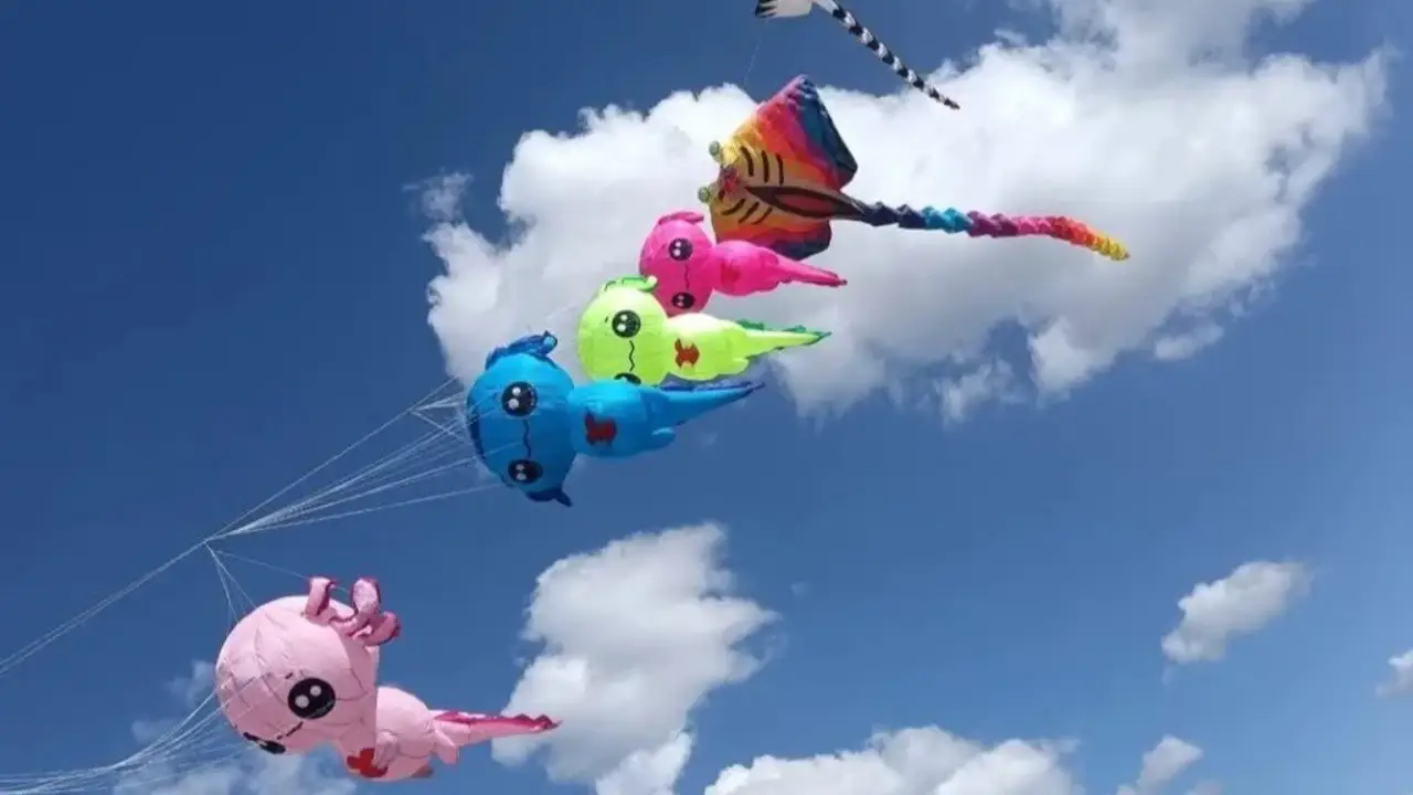 Festival con papalotes gigantes: colores y tradición frente a la Gran Pirámide de Cholula